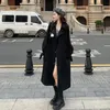 Womens Wool Blends Autumn Harajuku Black Long Coat Women Fashion Loose Elegant Lapel Sleeves Jackets Korean Double Breasted Casual Windbreaker 231021