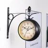 Wall Clocks Metal Clock Double-sided Europe Vintage With Iron Rack Battery Operated Indoor For Room