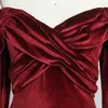 Casual Dresses Luxury Burgundy For Women Off The Shoulder Full Sleeve Bodycon Floor Length Elegant Evening Birthday Party Vestidos