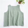 Tanques de mujer 2023 Tops de lino de verano Casual Sólido Sin mangas Botón trasero Patchwork Tank Top Ropa Oferta