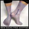 Chaussettes pour hommes PEAJOA Marque Hommes Avec Ligne Jacquard Rayée Nylon Soie Sexy Gay Mâle Transparent Haute Qualité Softy Sheer