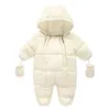 Daunenmantel für Kinder, Winter-Overalls, geborene Mäntel, Kinder-Strampler mit Kapuze, Baumwolle, gefüttert, Jacke mit Handschuhen, Oberbekleidung, Kleinkind-Overalls 231020