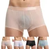 Underpants Mens Ice Silk Sexy Mid Waist Boxer Briefs Seamless Breathable Underwear Underpan Nylon Panties Mesh Fashion Moda