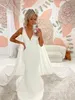 V Neck Crepe Wedding Dress 2024 Detachable Chiffon Shoulder Wings Custom Made Belt Simple V Neck Backless Satin Bridal Gowns Vestidos De Noiva