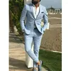 Herrenanzüge Sky Blue Leinen Strand Männer 2023 Sommer 2 Stück Slim Fit Bräutigam Smoking Für Hochzeit Männliche Mode Jacke mit Hosen