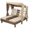 Camp Furniture Wood Wooden Outdoor Double Chaise Lounge With Cup Holders 36.61 X 33.66 35.24 Inches