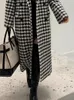 Women's Wool Blends Korean Fashion Women Long Plaid Woolen Coat Autumn Winter Casual Loose Elegant Houndstooth Jacket Female Chic Vintage Overcoat 231020