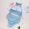 Damenbadebekleidung V-Ausschnitt Halfter Weiblicher Badeanzug Hohe Taille Bikini Frauen Zweiteiliges Set Gepolsterter Badender Badeanzug Schwimmen Dame