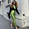 Etekler seksi ışıltı yarık lüks uzun kadın yüksek bel metalik yeşil ince maxi etek 2023 yaz zarif doğum günü parti kıyafetleri
