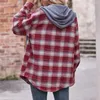 Blusas femininas 2023 outono inverno flanela xadrez camisas casacos feminino manga longa solta com capuz camisa grossa estilo rua mulher casual