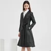 Damen Leder 2023 Frühling Frauen Lange Trenchcoat Büro Damen Gürtel Echte Jacke Herbst Windjacke Elegante Natürliche Schaffell