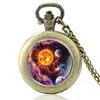 Pocket Watches Solar System Planet Black Vintage Quartz Watch Charm Pendant Clock Män Kvinnliga smycken halsbandsgåvor