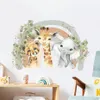 Adesivi murali Cartone animato Simpatico elefante Giraffa Arcobaleno Foglie Acquerello Adesivo da parete Vinile Baby Nursery Art Decalcomanie per la camera dei bambini Home Decor 231020