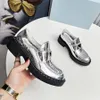 Luxury rhinestone monolith loafers triangle logo designer plush shoes black leather gear triangle P patent shiny loafers classic matte loafers trainers C1021-2