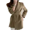 Women's Suits Blazers Autumn Winter Women Blazers Woolen Coats Jacket Outerwear Thicken Warm Lace Up Office Lady Slim Lapel Overcoat Khaki 231020