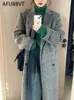 여자 양모 블렌드 프랑스 게으른 스타일 따뜻한 여성 신선한 겨울 클래식 레트로 느슨한 여성 모직 코트 세련