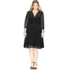 Plus Size Dresses Sashes Back Elegant Summer Black Chiffon Party Dress Pleated Surplice Neck Casual Office Large A-line