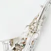 Silbernes, professionelles gebogenes Sopransaxophon, B-Flat-Jazzinstrument, reines Messing, vernickelt, hochwertiges Sopransaxophon