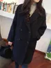 レディースウールブレンドYitimokyスーツネックウールコート女性のための冬の韓国ファッション特大ジャケットオフィスレディースシックアウター231021