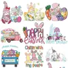 Notions Iron Ones Easter Heat Transfer Stickers With Rabbit Pattern Appliques Design Decoration A Level Washable For T-Shirt Hoodie