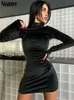 Urban Sexy Dresses Nsauye Party Club Velvet Turtleneck Long Sleeve Solid Bodycon Winter Mini Dresses Women Office Ladies Elegant Short Dress 231021