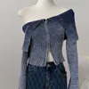 Suéteres femininos Outono Inverno Mulher 90s Vintage Gyaru Slash Neck Cardigan Full Zip Sweater Knitwears Manga Longa Design Crop Tops Y2K Streetwear 231020