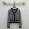 Autumn Gray Contrast Color Embroidery Cardigan Sweater Long Sleeve V-Neck Knitted Buttons Single-Breasted Sweaters Tops WS3O20