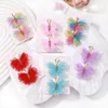 Accessoires pour cheveux 2 pièces/ensemble enfants, pince papillon en gaze mignonne, épingles à cheveux dégradées avec couvre-chef doré pour enfants filles