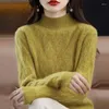 Damenpullover DAYIFUN Herbst Winter Verdicken Frauen Kaschmir Mock Neck Bottomed Tops Feste Beiläufige Dünne Warme Langarm Weiche Pullover