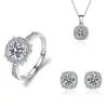 4pcs set moissanite kolye kolye küpe yüzüğü Set gümüş kristal moda ayarlanabilir zirkon takılar kadın parti balo nişan düğün hediyeler