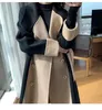 Women's Wool Blends Woolen Coat Polyester Fiber Women's Long Winter Temperament High-klass färgkontrast Hepburn Style 231020