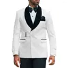 Costumes pour hommes avec boucle coupe régulière 2 pièces noir velours châle revers Tuxedos mariage marié robe de bal sur mesure ceinture Blazer pantalon