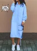 Kentsel Seksi Elbiseler Sonbahar ve Kış Moda Kadın Kazak Çöp Büyük Kapüşonlu Zarif Cep Bölünmüş Sıcak Kapşonlu Uzun Elbise 231021