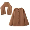 Mélanges de laine pour femmes YENKYE femmes avec écharpe chaud manteau de laine en vrac Vintage simple boutonnage femme automne hiver veste d'extérieur 231020