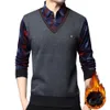 Camicie casual da uomo Uomo caldo pile ispessito casual plaid falso in due pezzi Drees camicia slim fit t-shirt business top uomo maglione base lavorato a maglia 231020