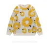 Autumn and Winter Sunflower Embroidery Lazy Sweaters for Men Bf Hip Fashion Long Sleeve Knitwear