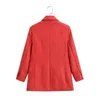 Costumes d'hiver pour femmes, veste Blazer rouge texturé à un bouton, décontracté à manches longues, classique, Vintage, Chic, hauts, 2023