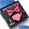 Laços Laços Vangise Marca Est Design Silk Tie Lenço Bolso Squares Cufflink Set Clip Gravata Caixa Xadrez Pais Daybow Fas Dhfo7