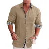 Men'S T-Shirts Mens T Shirts Men Fashion Linen Clothing Single-Breasted Tops Casual Beach Shirt Long Sleeve Pocket Design Blouse Appar Dhof8