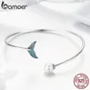 Bileklik 925 STERLING Gümüş Mavi Zirkon Mermaid's Tail Açık manşet kadın bilezikler Bangles Moda Takı SCB123 231020