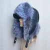 Beanie/Skull Caps Genuine Silver Fur Hat with Ear Flaps Real Natural Fur Caps for Russian Women Bomber Hats Trapper Cap with Real Leather Top 231020