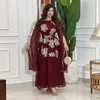 Vêtements ethniques Femmes musulmanes Abaya Broderie Ceinturée Soirée Marocaine Kaftan Dubaï Mesh Robe Turc Dames Robe Musulman
