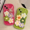 Mobiele telefoon hoesjes Koreaans schattig 3D pluche bloemen golvend vloeibaar siliconen zacht hoesje voor iPhone 14 Pro 13 12 11 Max XS XR X 8 7 Plus SE 2022 Cover 231021