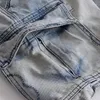 Gymkläder sommar bomull multi-väska denim shorts mäns tvättade avslappnade verktyg nickelbyxor ljusblå tidvatten
