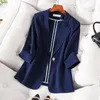 Costumes pour femmes S-4xl Blue Striped Oversdizers Blazers for Women 2023 Fashion coréenne Single Pœux Chic Coats Office Bureau Veste décontractée