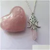 Colliers pendants Triple Moon Déesse Crystal Pentagram Collier Hexagon Stone Wiccan Wiccan Collier Bijoux Femmes Créative Dhzcv