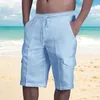 Shorts pour hommes Hommes Été Coton Lin Casual Lâche Cargo Cordon Pantalon Poches Pantalon de vacances Haute Qualité Vêtements M-3XL 2023