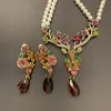 Chains Fashion Vintage Flower Styling Pearl Necklace Earrings Ear Clip Jewelry Set
