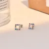 Stud Küpe 925 Sterling Gümüş Zirkon Geometrik Kadınlar Kız Hollow Out Square Tasarım Takı Doğum Günü Hediyesi Damla