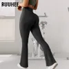 Yoga Outfit Ruuhee Leggings côtelés sans couture Femmes évasées pour Fitness Butt Lifting Push Up Taille haute Pantalon Femme 231020